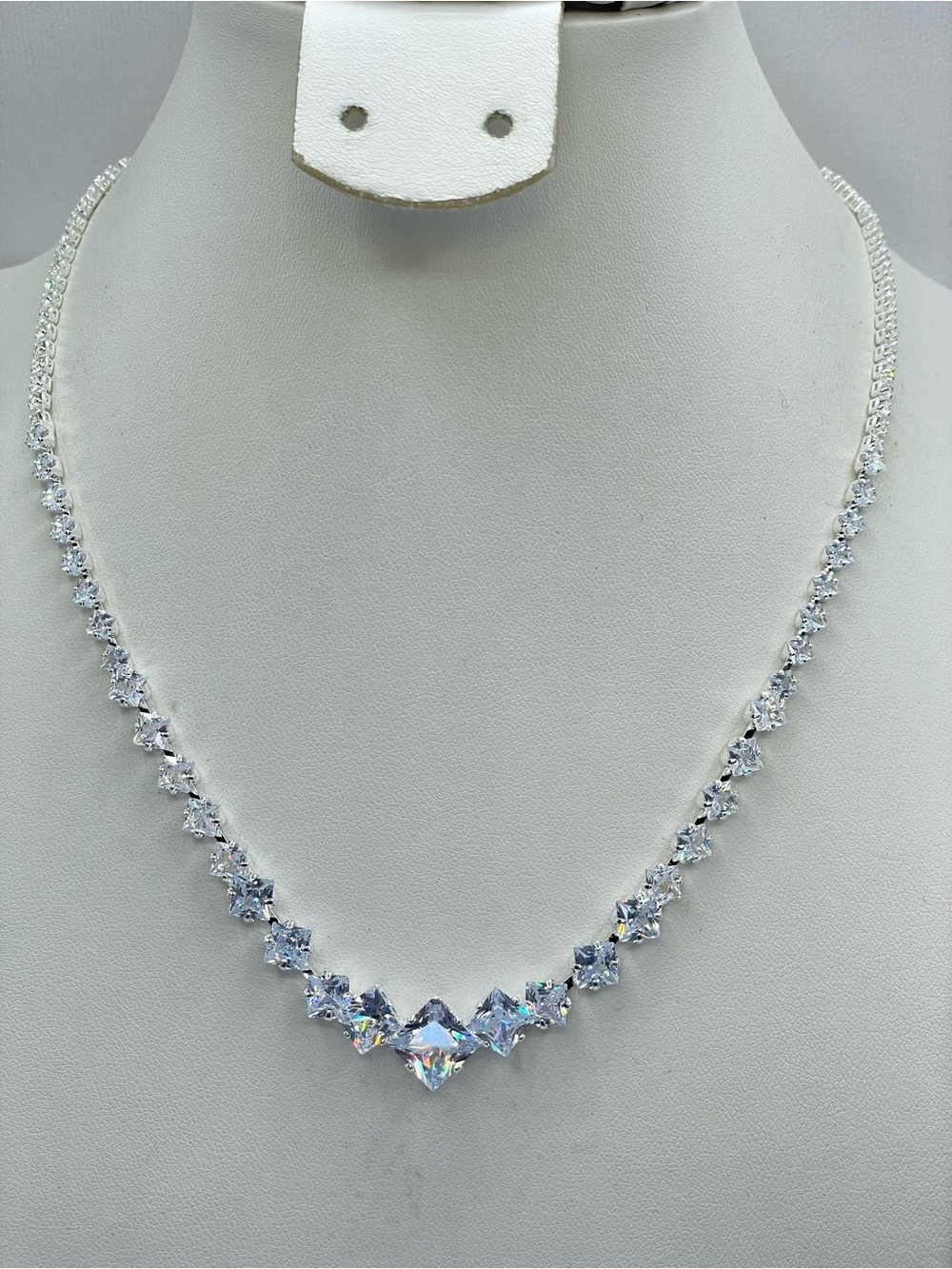 Swarovski Crystal Elements White Swarovski Elements Princess Cut Tennis Necklace